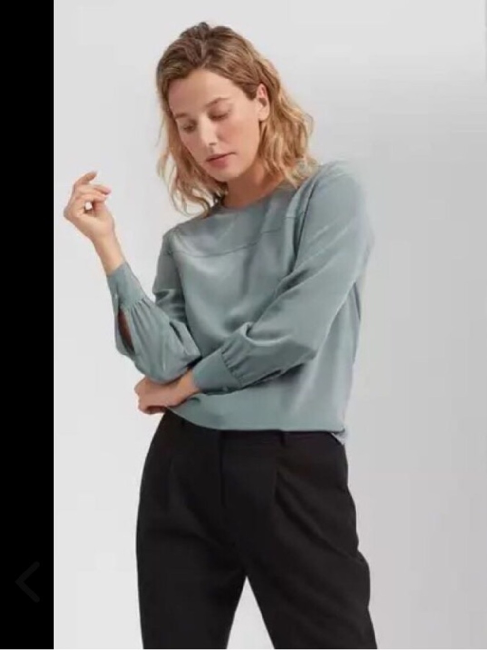 Everlane sage green Silk Key Hole Button Blouse